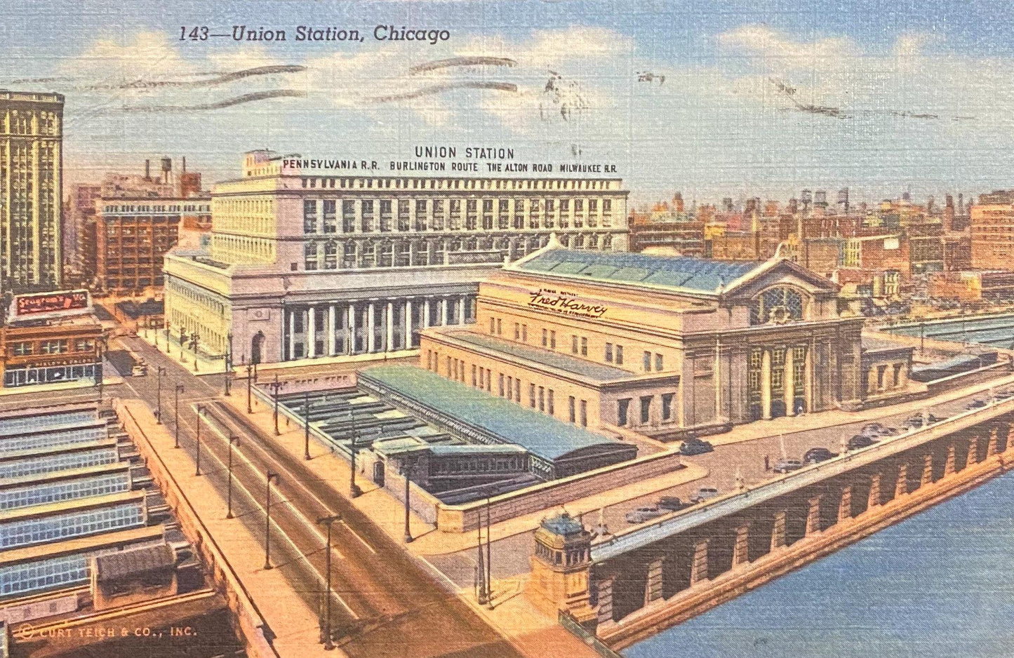 Union Station, Chicago - 1940s Linen Postcard