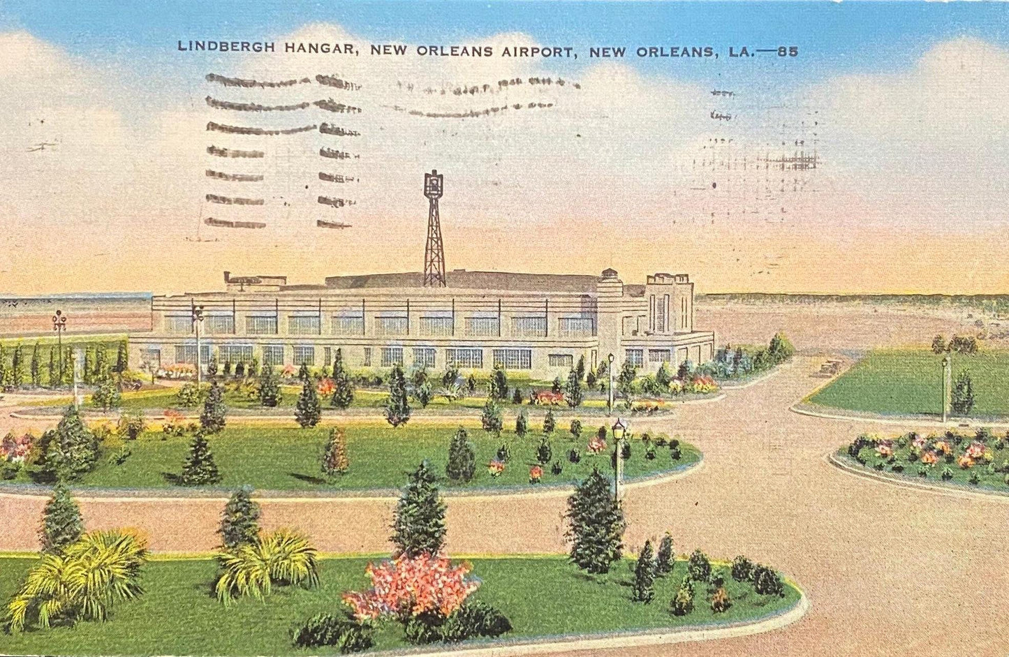 Lindbergh Hangar, New Orleans Airport, New Orleans, LA. - 1930s Linen Postcard