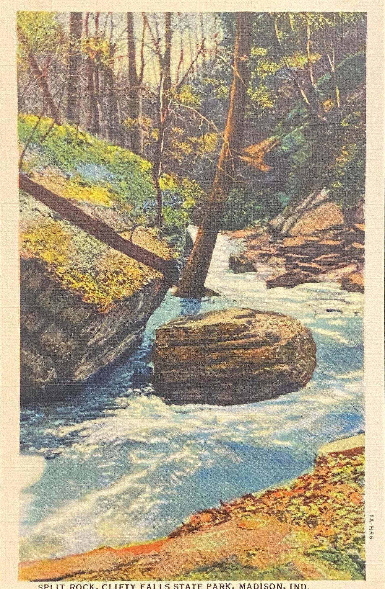 Split Rock - Clifty Falls State Park - Madison, Ind. - 1931 Linen Postcard