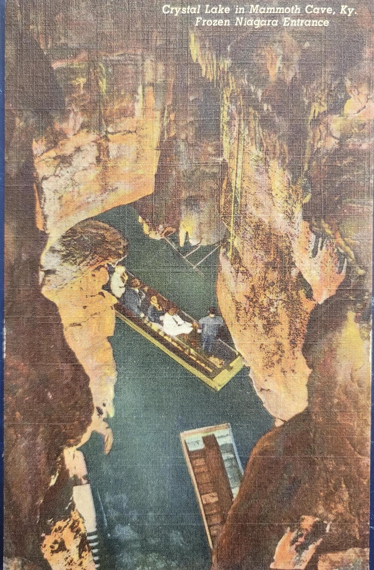 Crystal Lake in Mammoth Cave - Kentucky -Frozen Niagara Entrance - 1930s/40s Linen Postcard