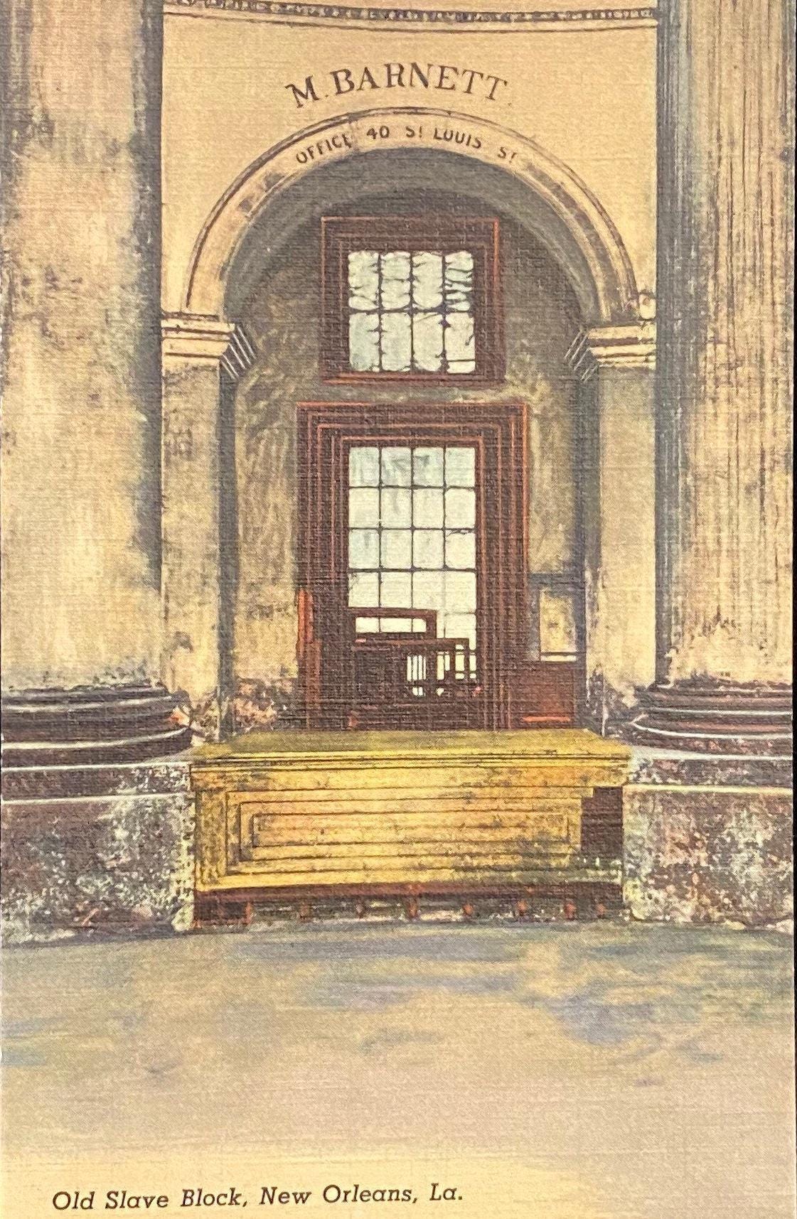 Old Slave Block - New Orleans, La. - 1938 Linen Postcard