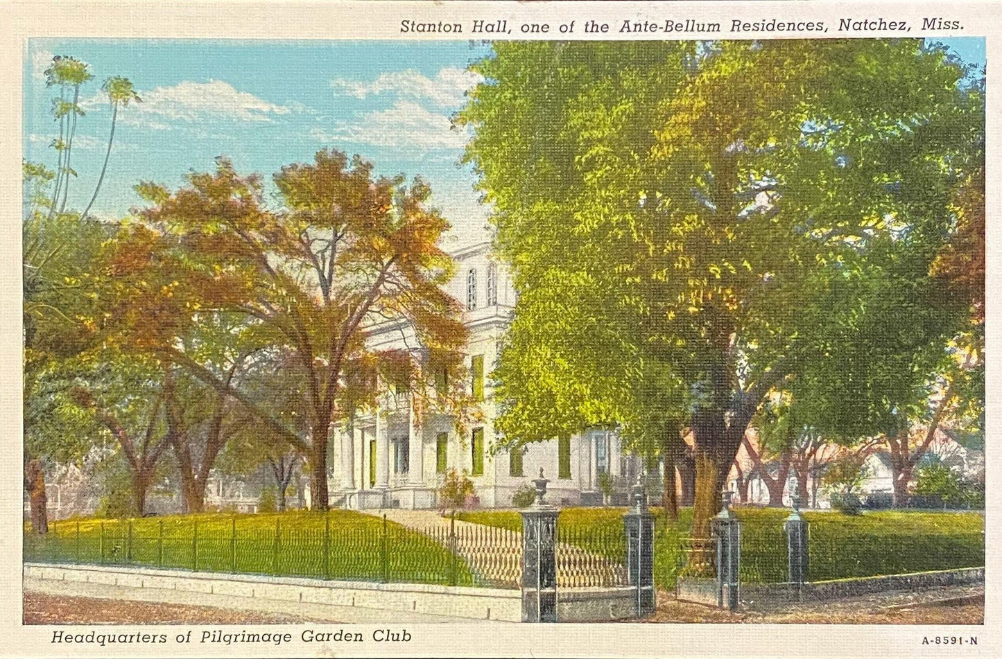 Stanton Hall - Ante-Bellum Residences - Natchez, Miss. - 1940s Linen Postcard