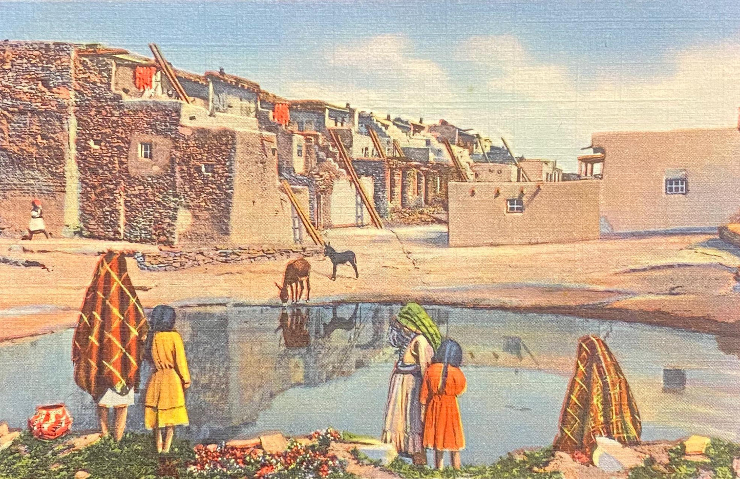 Pueblo of Acoma - The Sky City, South of Laguna, N.M. - 1940s Linen Postcard