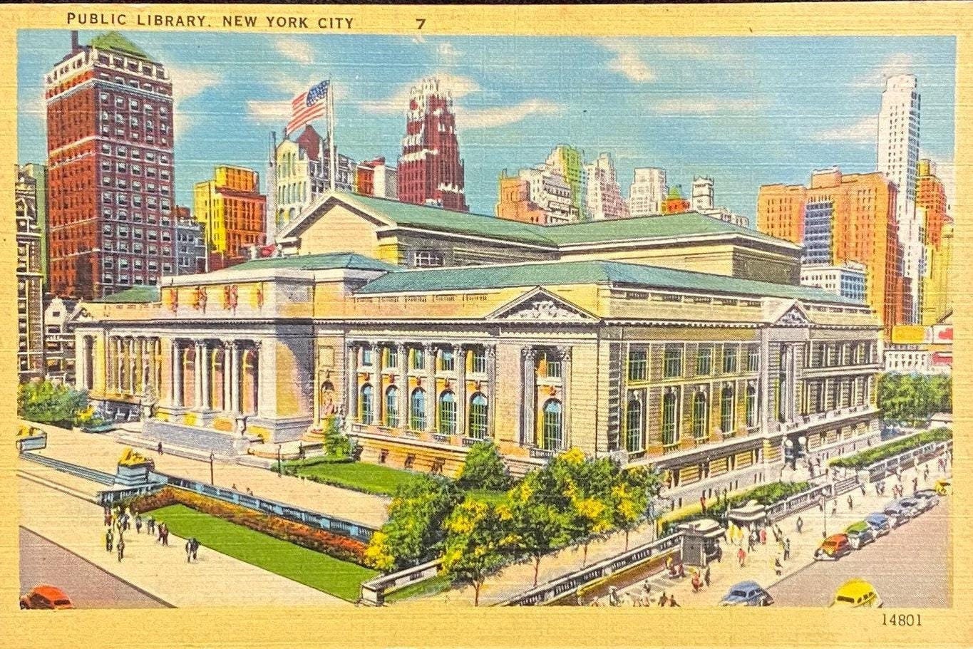 Public Library - New York City - 1940s Linen Postcard