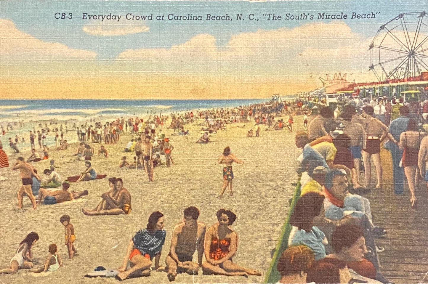Everyday Crowd - Carolina Beach, N.C. - "The South's Miracle Beach" - 1944 Linen Postcard