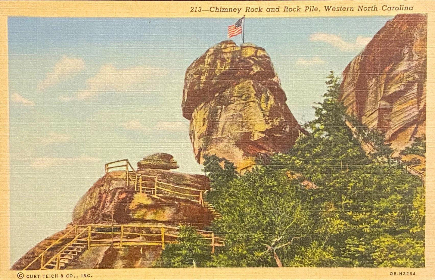 Chimney Rock - Rock Pile- Western North Carolina - 1940 Linen Postcard