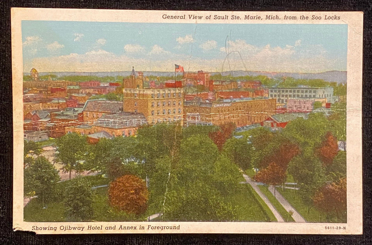 General View - Sault Ste. Marie, Mich. - Soo Locks - 1940s Linen Postcard