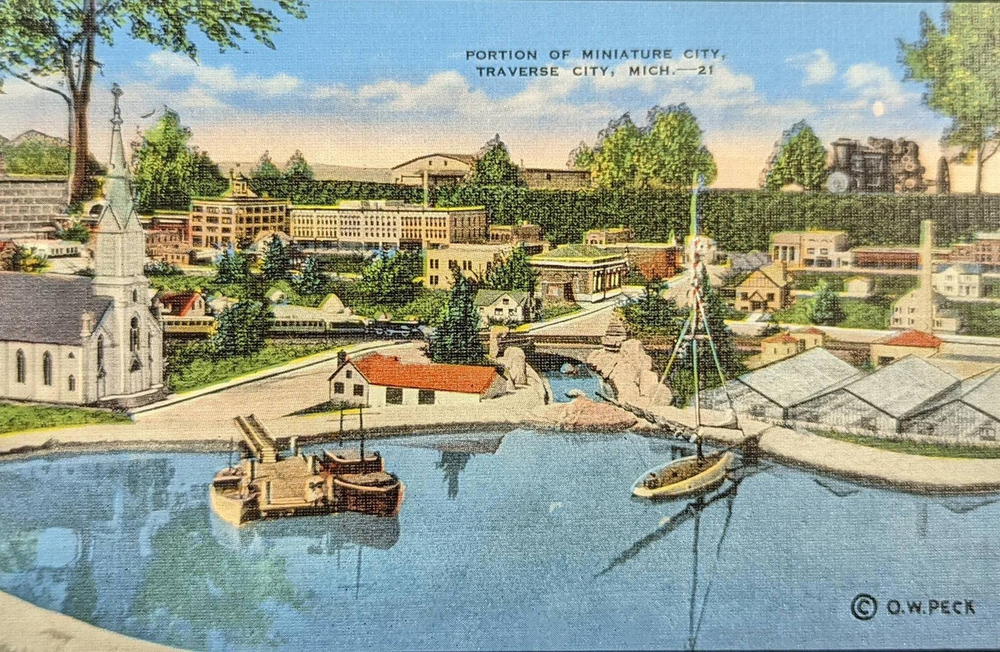Portion of Miniature City - Traverse City, Michigan - 1940s Linen Postcard