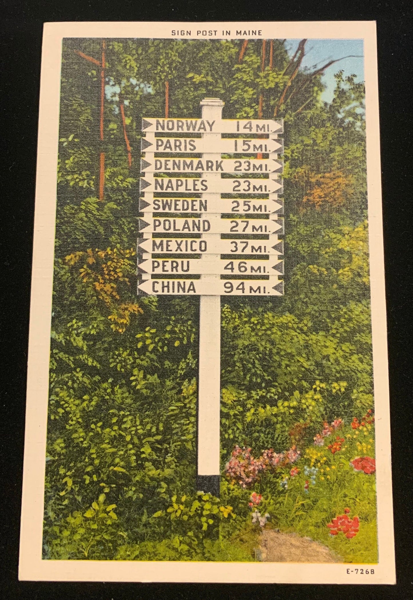 World Traveler Signpost - Gilead, Maine - 1940s Linen Postcard