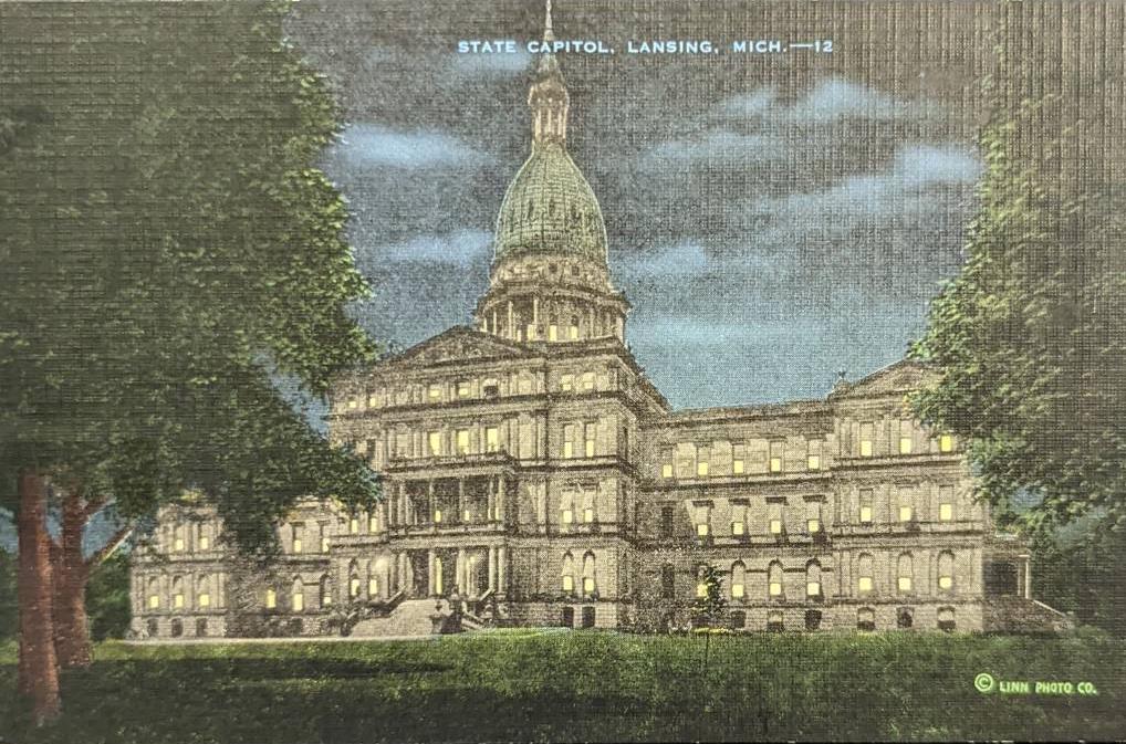State Capitol - Lansing, Michigan - 1940s Linen Postcard