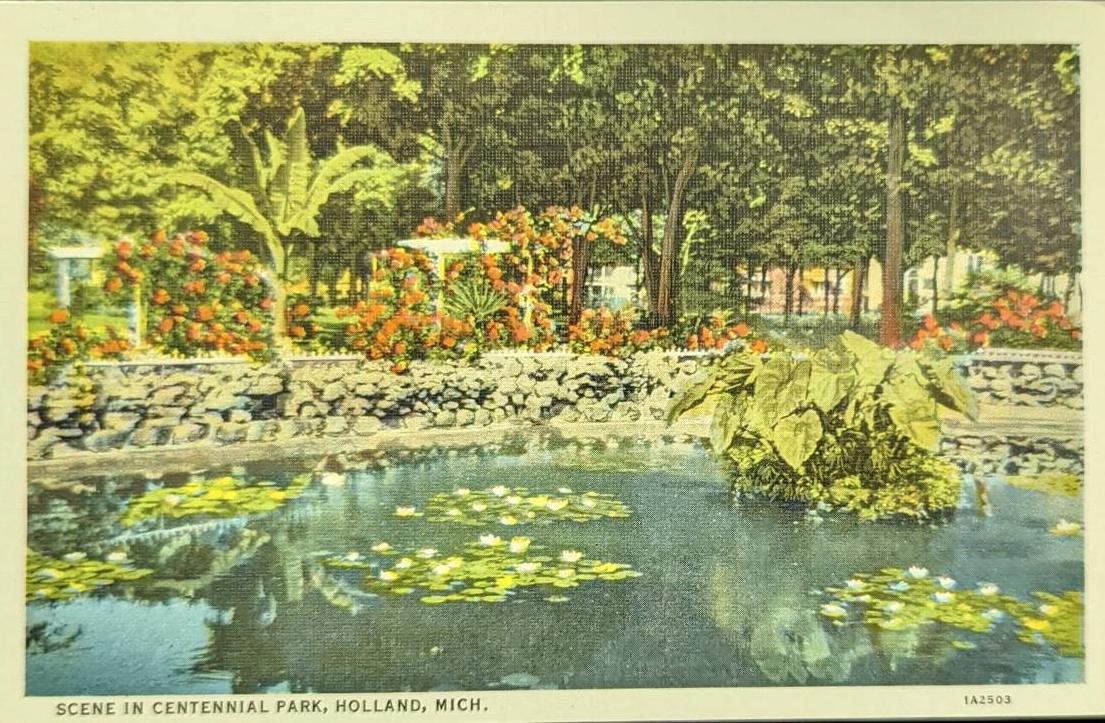 Scene in Centennial Park - Holland, Michigan - 1940s Linen Postcard