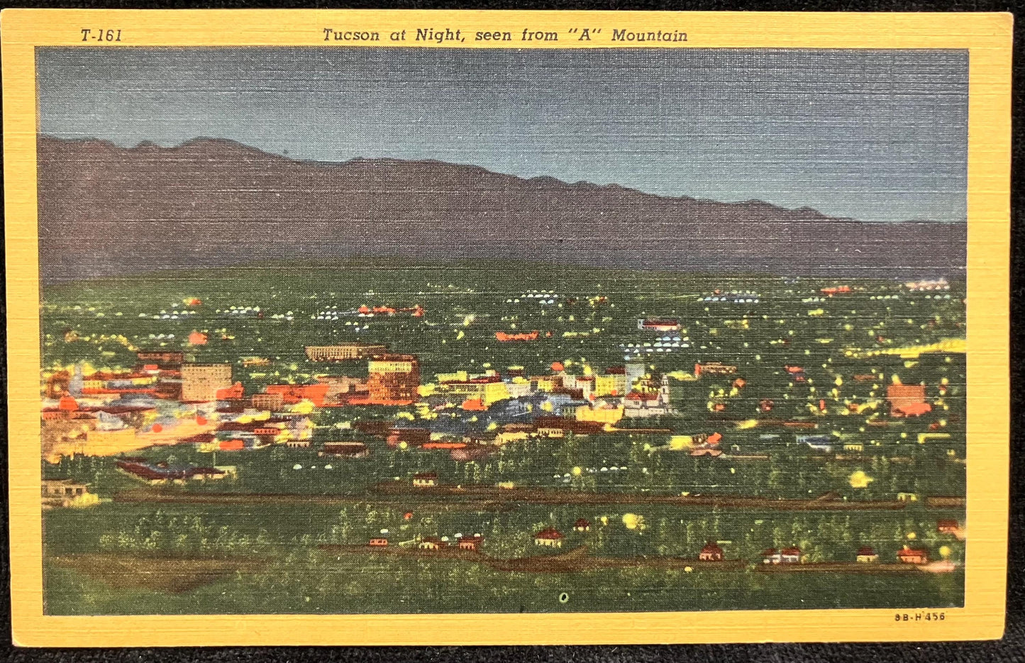 Tucson at Night - From "A" Mountain - 1940s Linen Postcard
