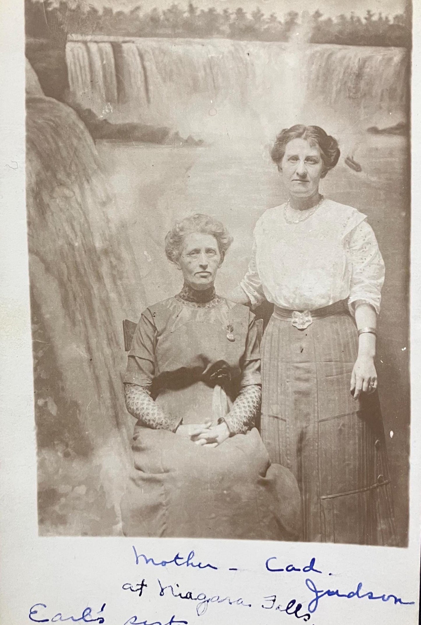 RPPC - Mother and Daughter at Niagara Falls - Canada - Looks like the Falls are a backdrop for Photographer- not real life - Real Photo