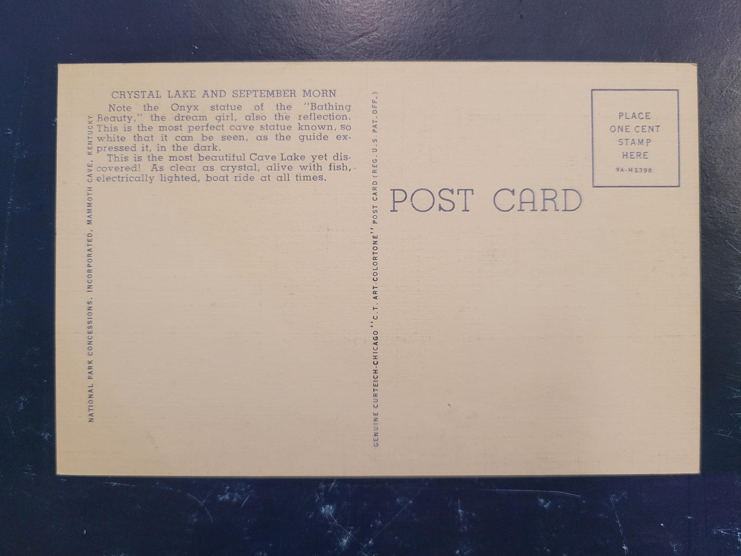 Crystal Lake in Mammoth Cave - Kentucky -Frozen Niagara Entrance - 1930s/40s Linen Postcard