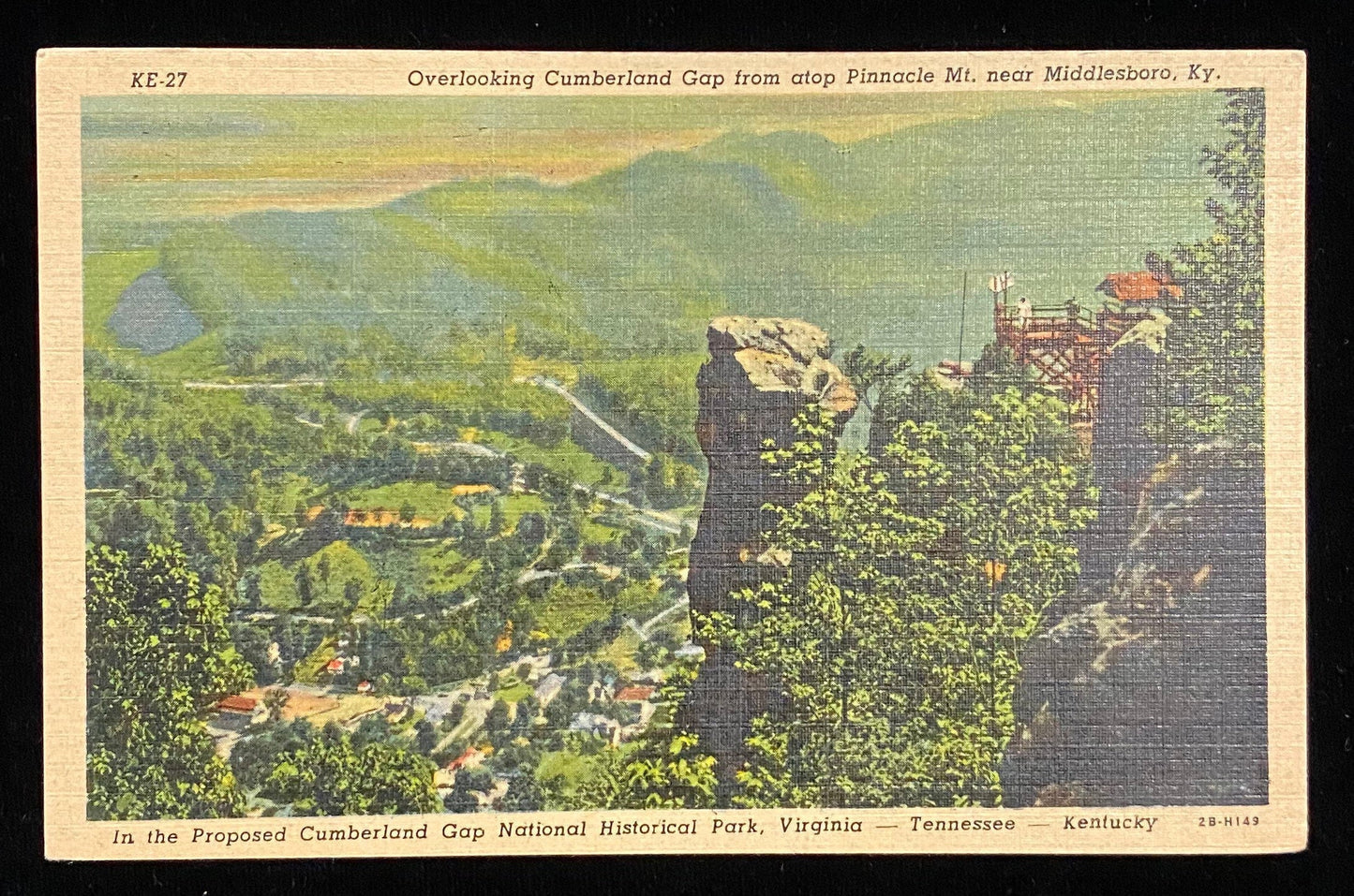 Overlooking Cumberland Gap from atop Pinnacle Mt. near Middlesboro, Ky. - 1932 Linen Postcard