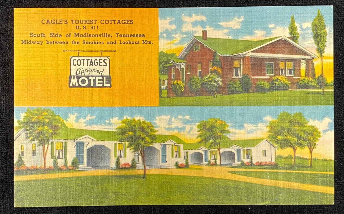 Cagle's Tourist Cottages - Madisonville, Tennessee - 1930s/1940s Linen Postcard