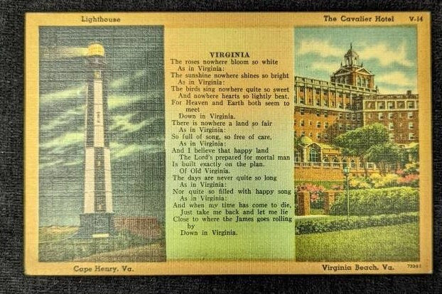 Lighthouse - Cape Henry - The Cavalier Hotel - Virginia Beach - 1940s Linen Postcard