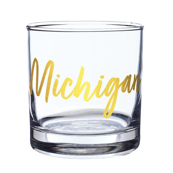 Michigan Metallic Cursive Rocks Glass