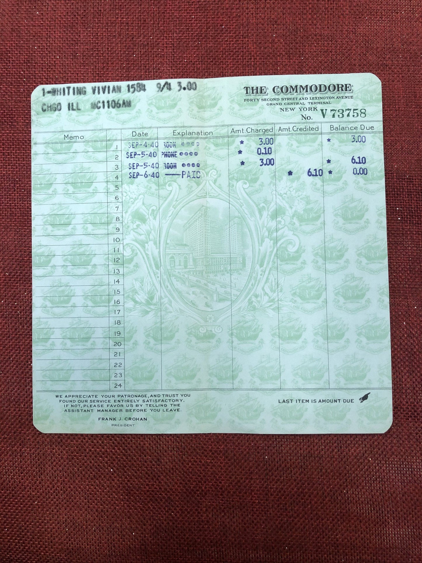 The Commodore Hotel Train Pass