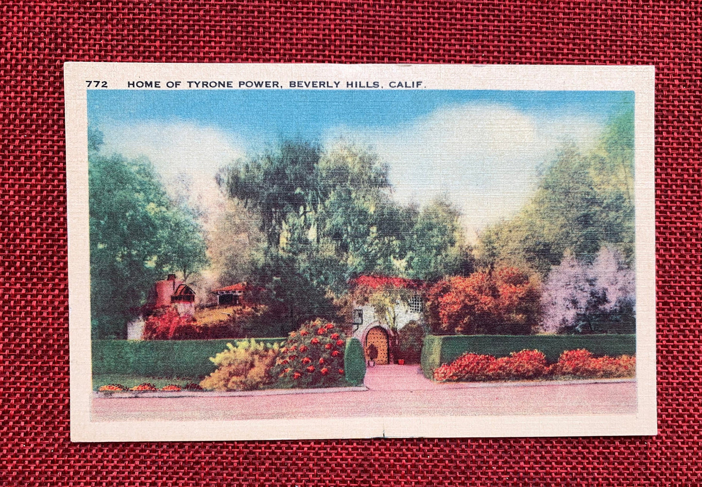 Home of Tyrone Power, Beverly Hills, California Vintage Linen Postcard