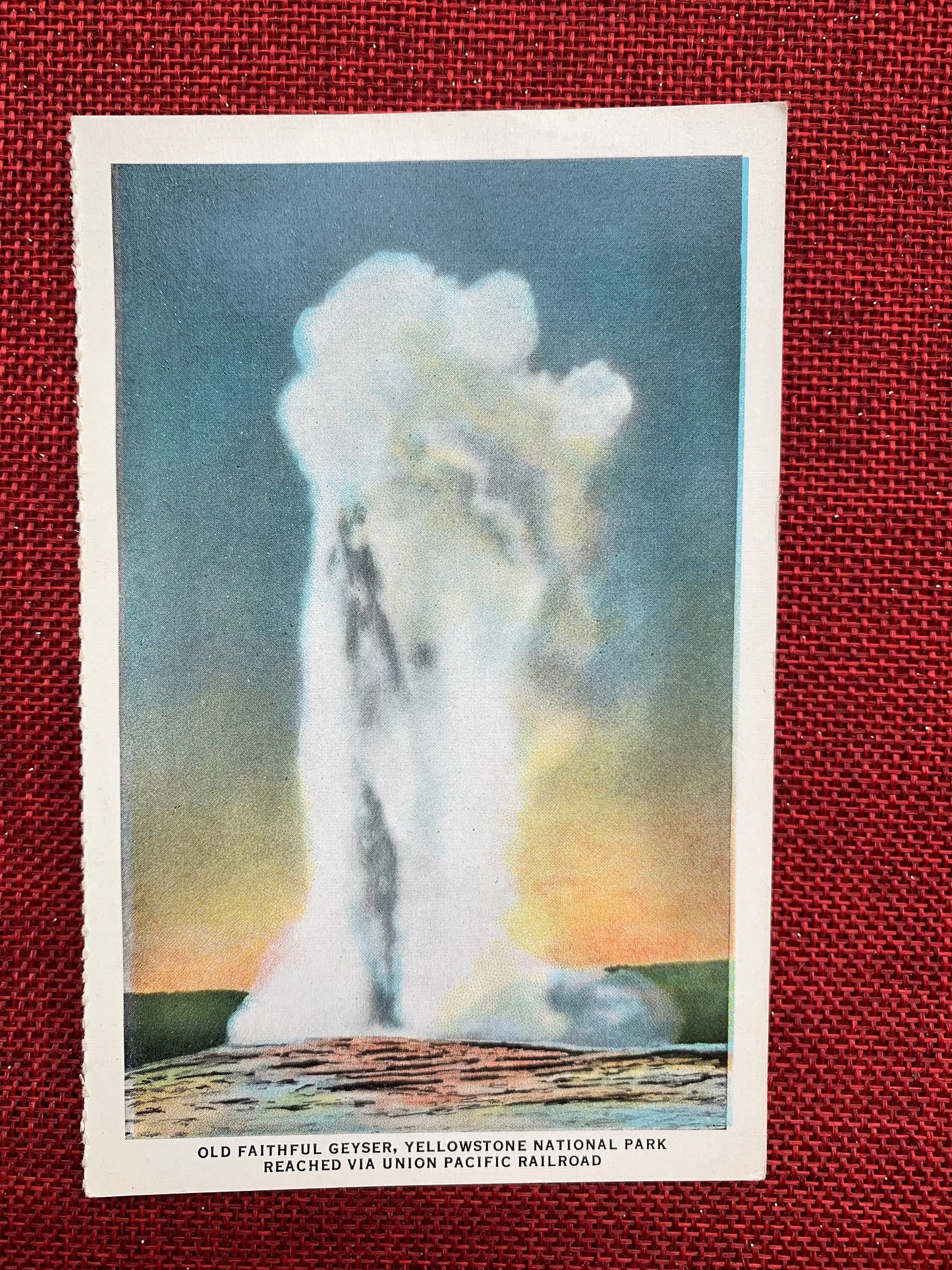 Old Faithful Geyser, Yellowstone National Park Reached via Union Pacific Railroad Vintage Postcard