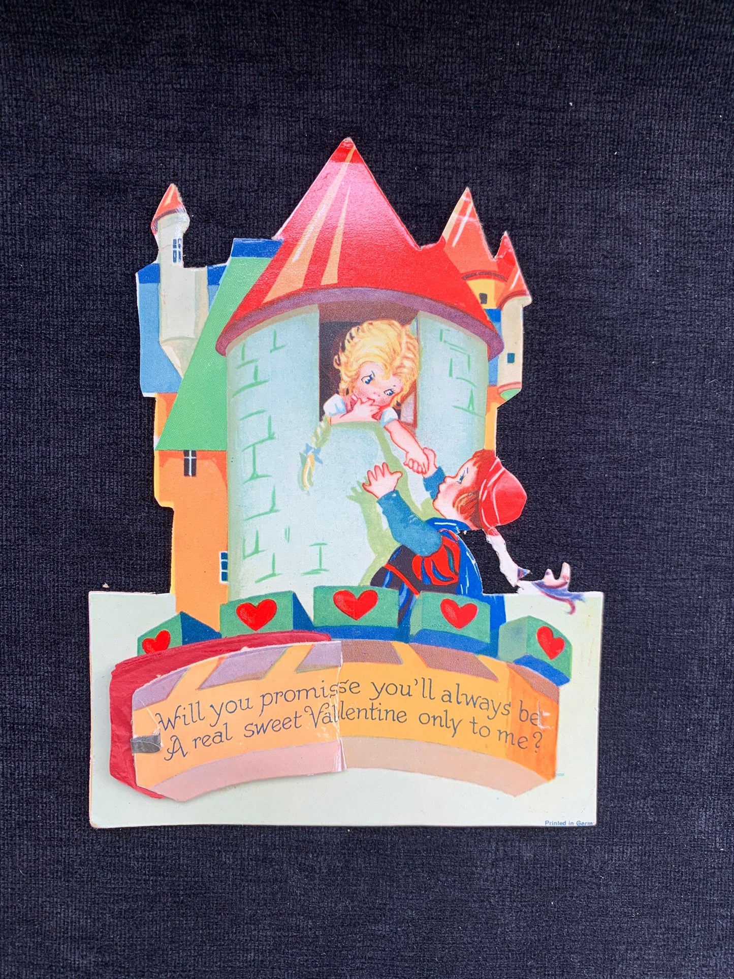 Princess in Castle Honeycomb Standing Vintage Valentine Card by Beistle 1920’s-1930’s