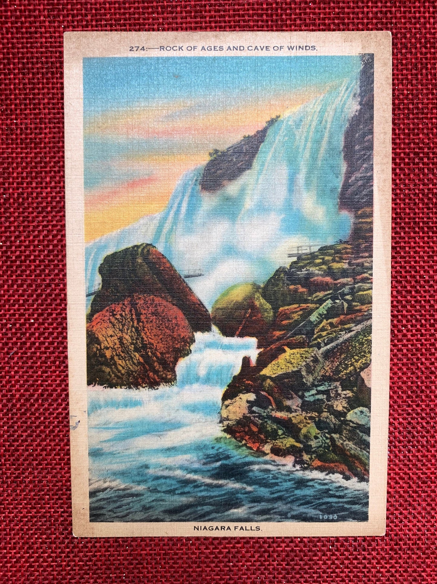 Rock of Ages and Cave of Winds, Niagara Falls Vintage Postcard 1940s