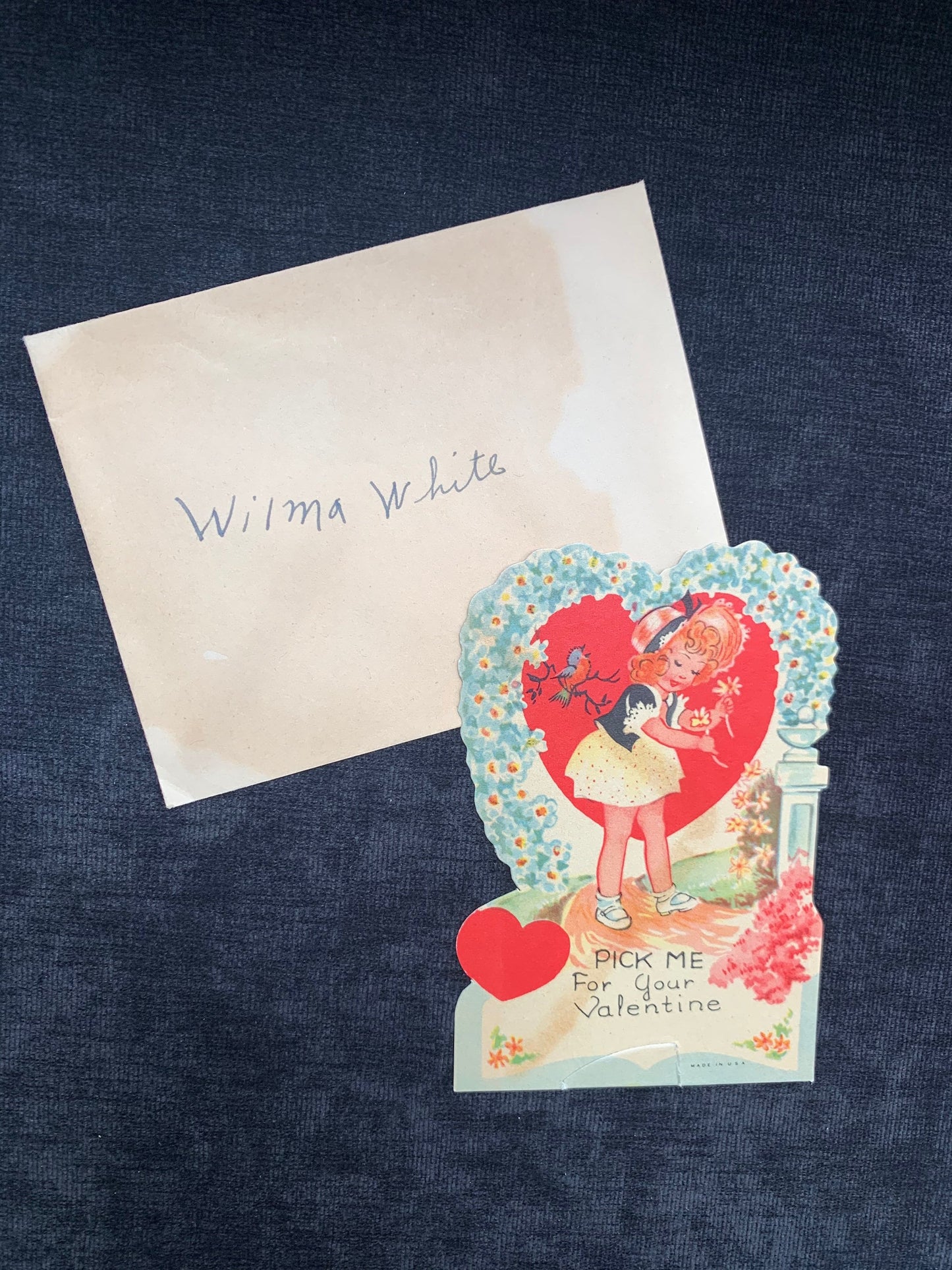 Vintage "Pick me" Flower Valentine Card with Stand w/ Original Envelope 1940's-1950's