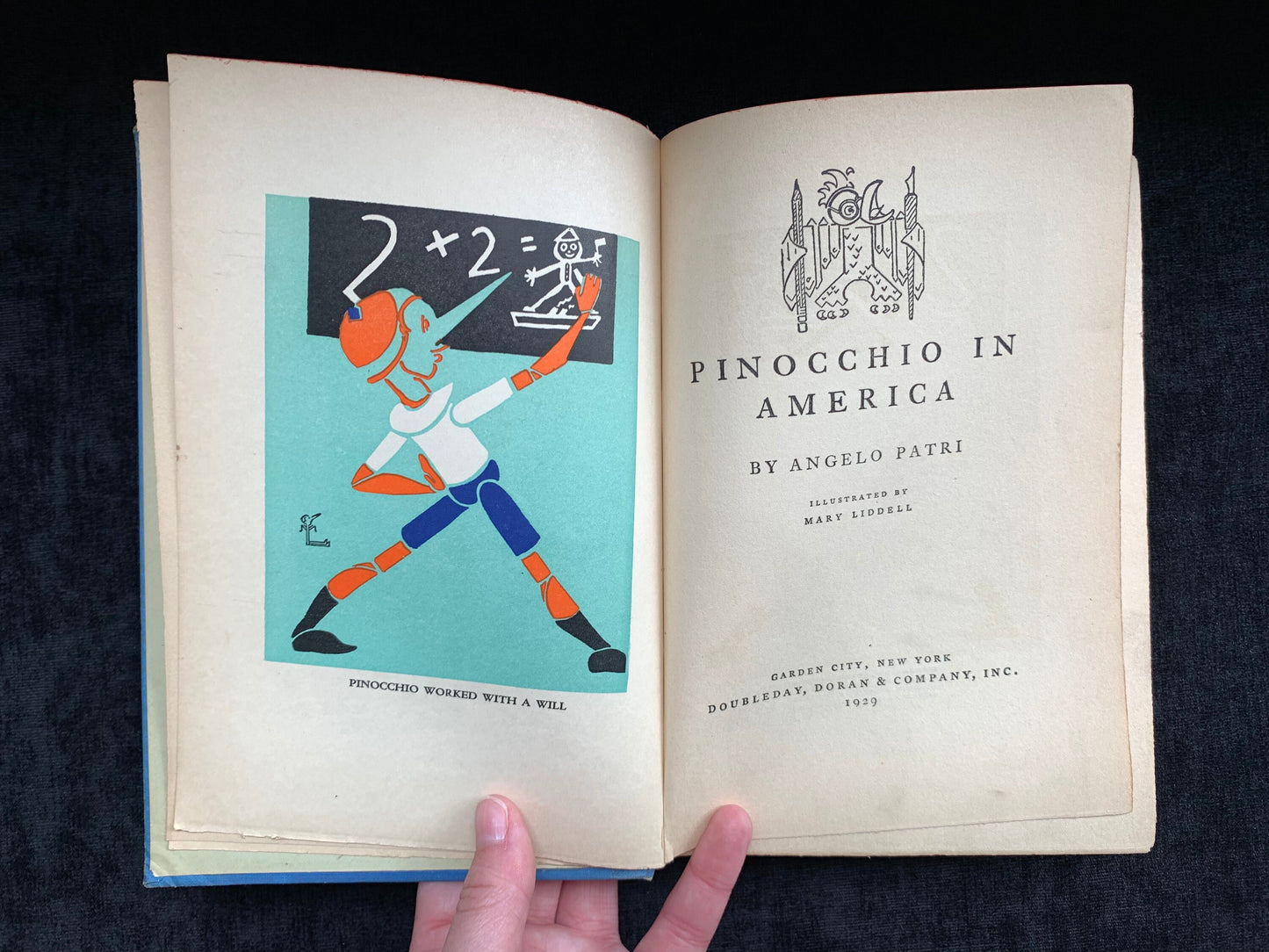 Pinocchio in America by Angelo Patri, Illustrated by Mary Liddell, First Edition 1928/1929