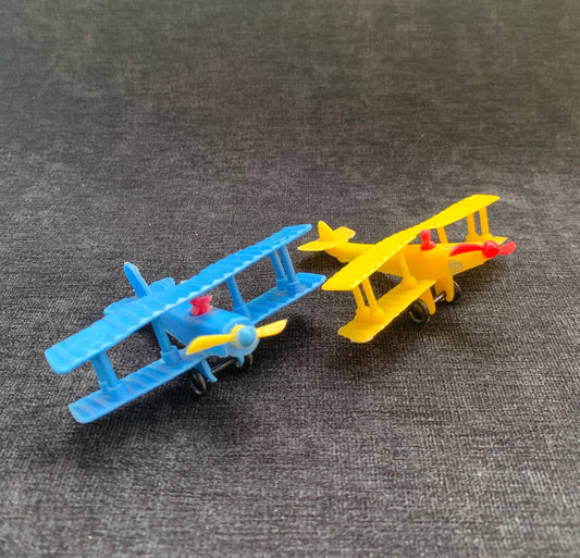 1970's WWI Bi Plane Plastic Figurine Toys, Set of 2, JN-4 Jenny and French Nieuport