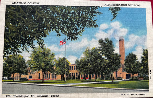 Amarillo College Administration Building Amarillo, TX Linen Postcard 1940s