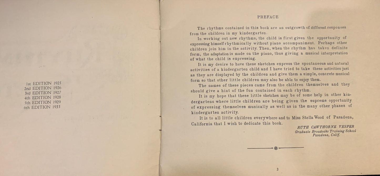 Rhythmic Sketches For the Kindergarten, Volume One Sixth Edition - Early 1920's