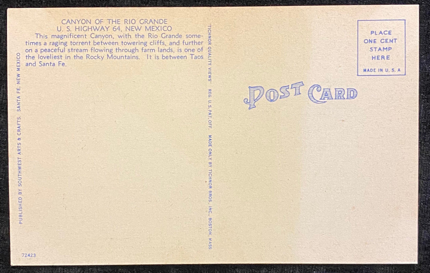 Canyon of the Rio Grande, U.S. Highway 64, New Mexico - 1940s Linen Postcard