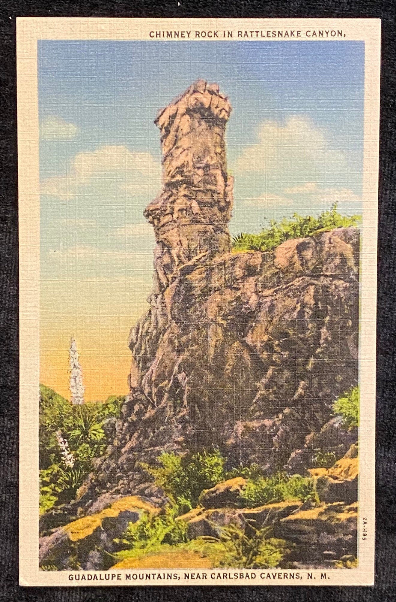 Chimney Rock in Rattlesnake Canyon, Guadalupe Mountains, Near Carlsbad Caverns, N.M. - 1932 Linen Postcard