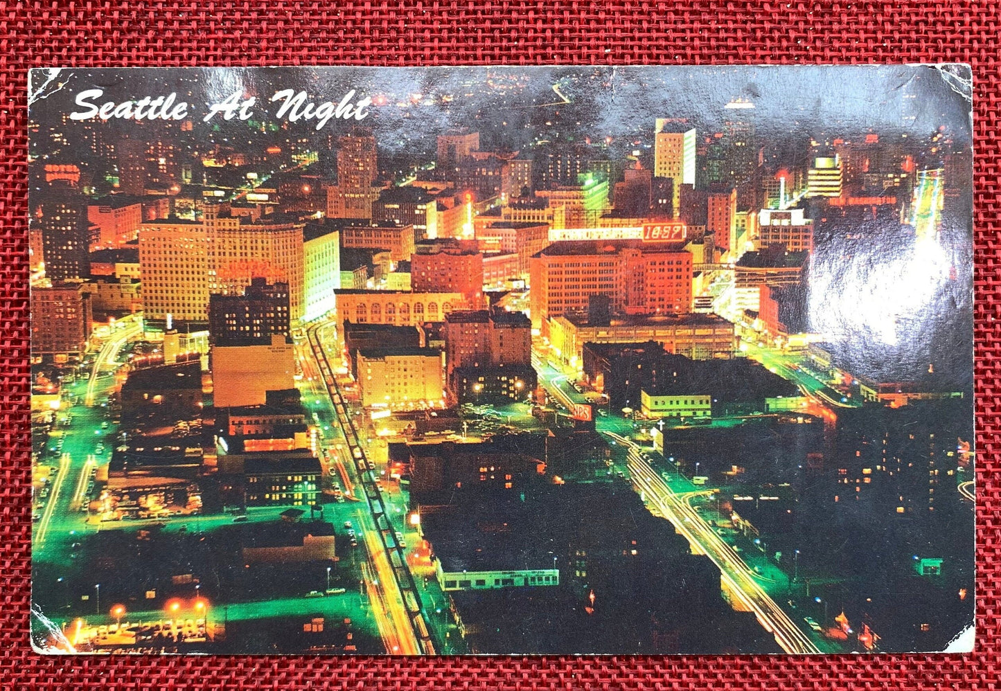 Seattle at Night, Seattle, Washington WA Vintage Postcard