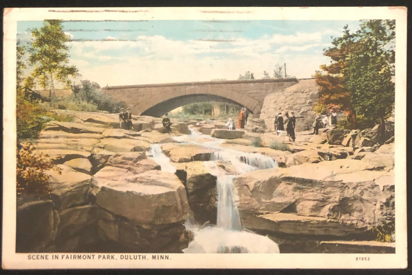 Scene in Fairmount Park, Duluth, Minnesota, Carmine 2 Cent Washington Stamp,Vintage Postcard