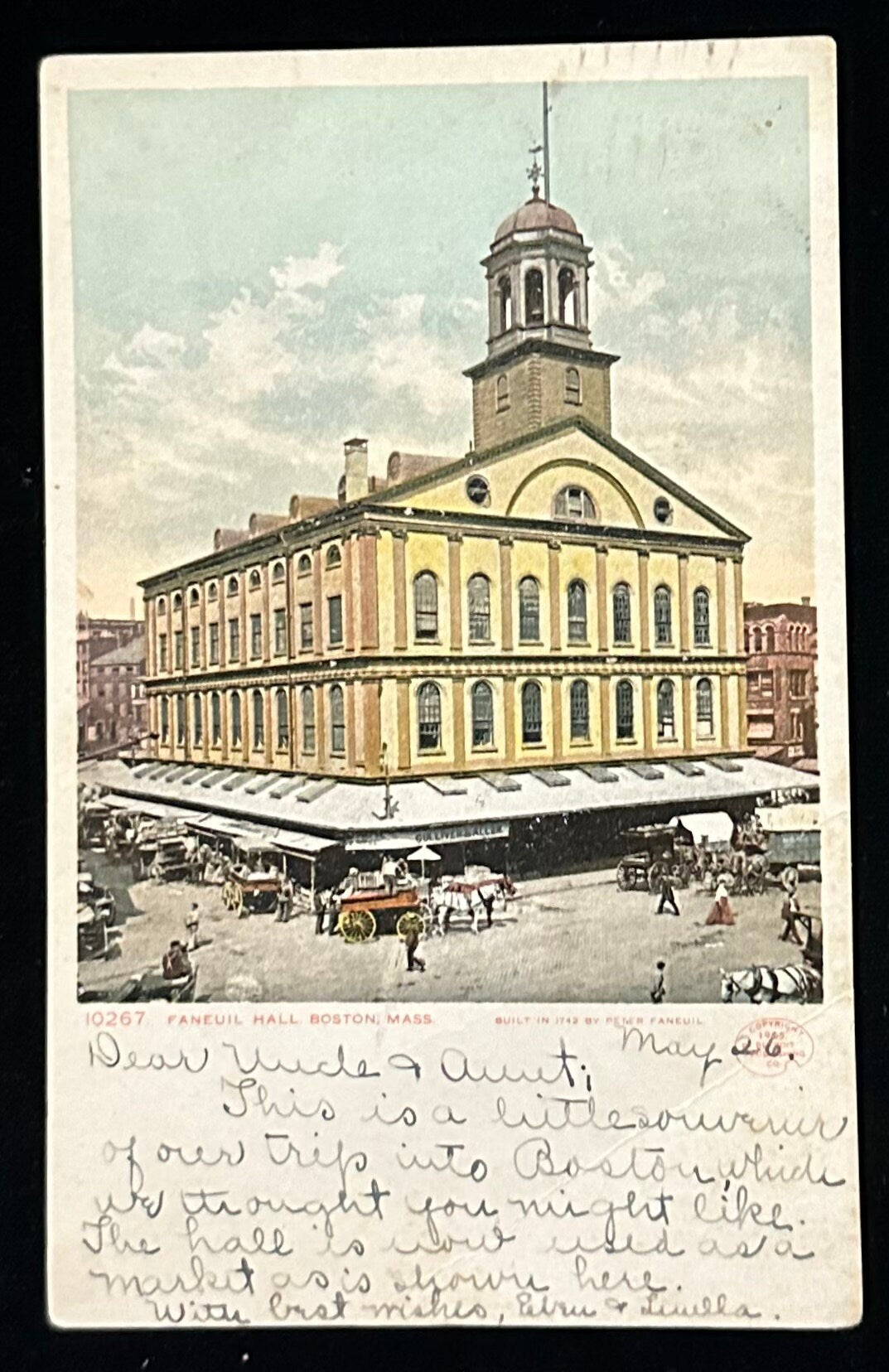 Faneuil Hall. Boston, Mass. Built in 1742 by Peter Faneuil-  #10267 Vintage Postcard