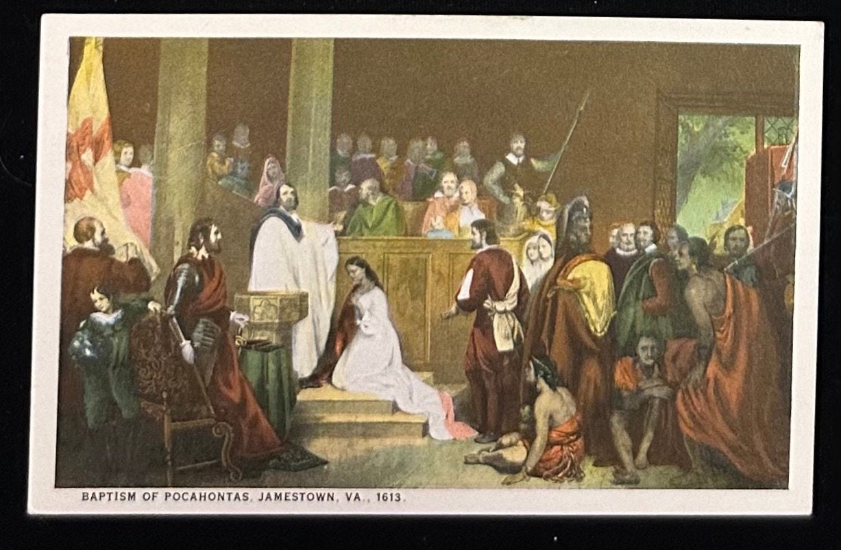 Baptism of Pocahontas, Jamestown, VA., 1613 - Vintage Postcard