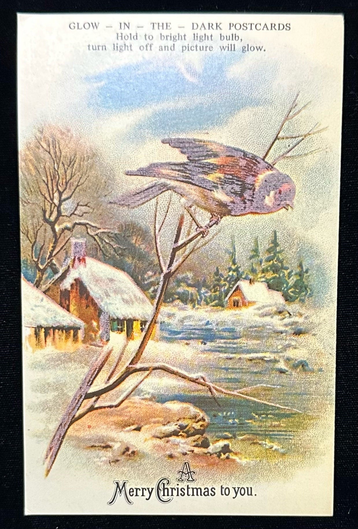 Rare A Merry Christmas to you- Glow in The Dark  Vintage Postcard