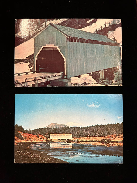 Alaskan Wooden Covered Bridges- Hyder Bridge (1928) and Afognak Island Bridge (1929)  Set of 2Vintage Postcards