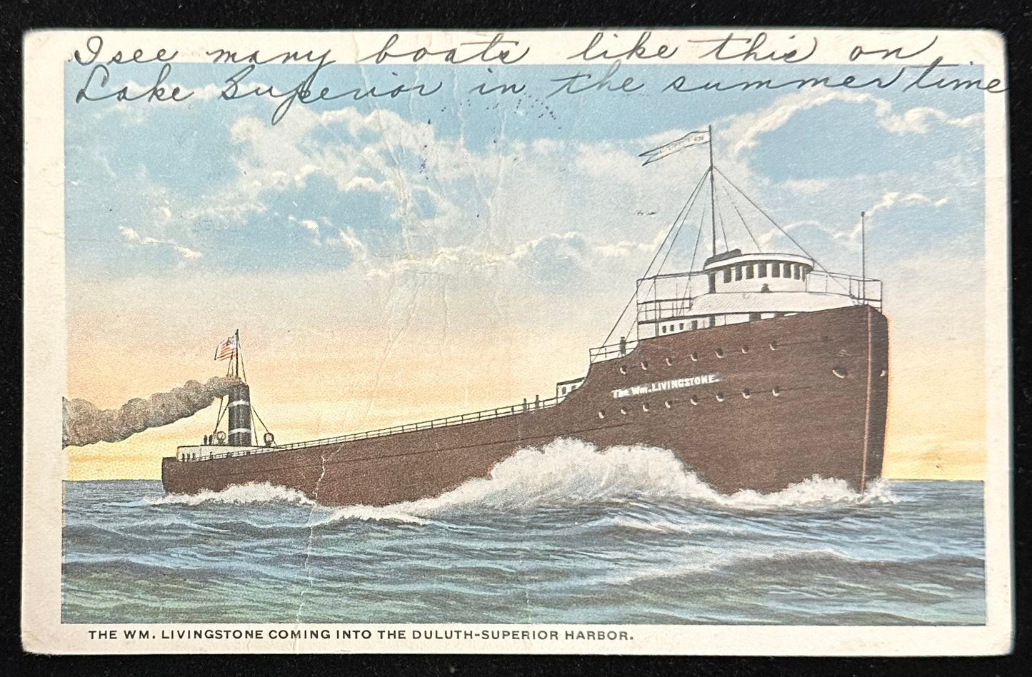 The WM. Livingstone coming into the Duluth-Superior Harbor Minnesota - Vintage Postcard