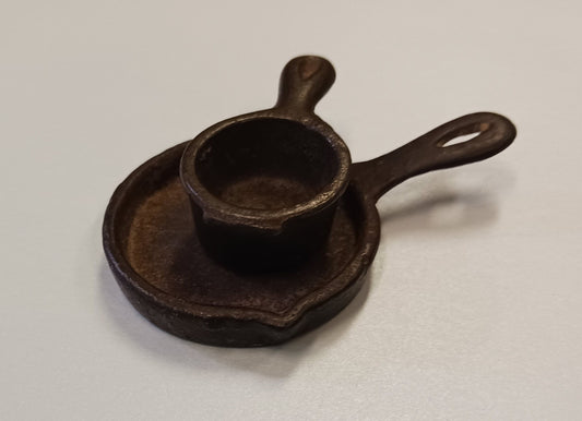 1920s Toy Cast Iron Pot and Pan - Iron Children's Stove Accessories