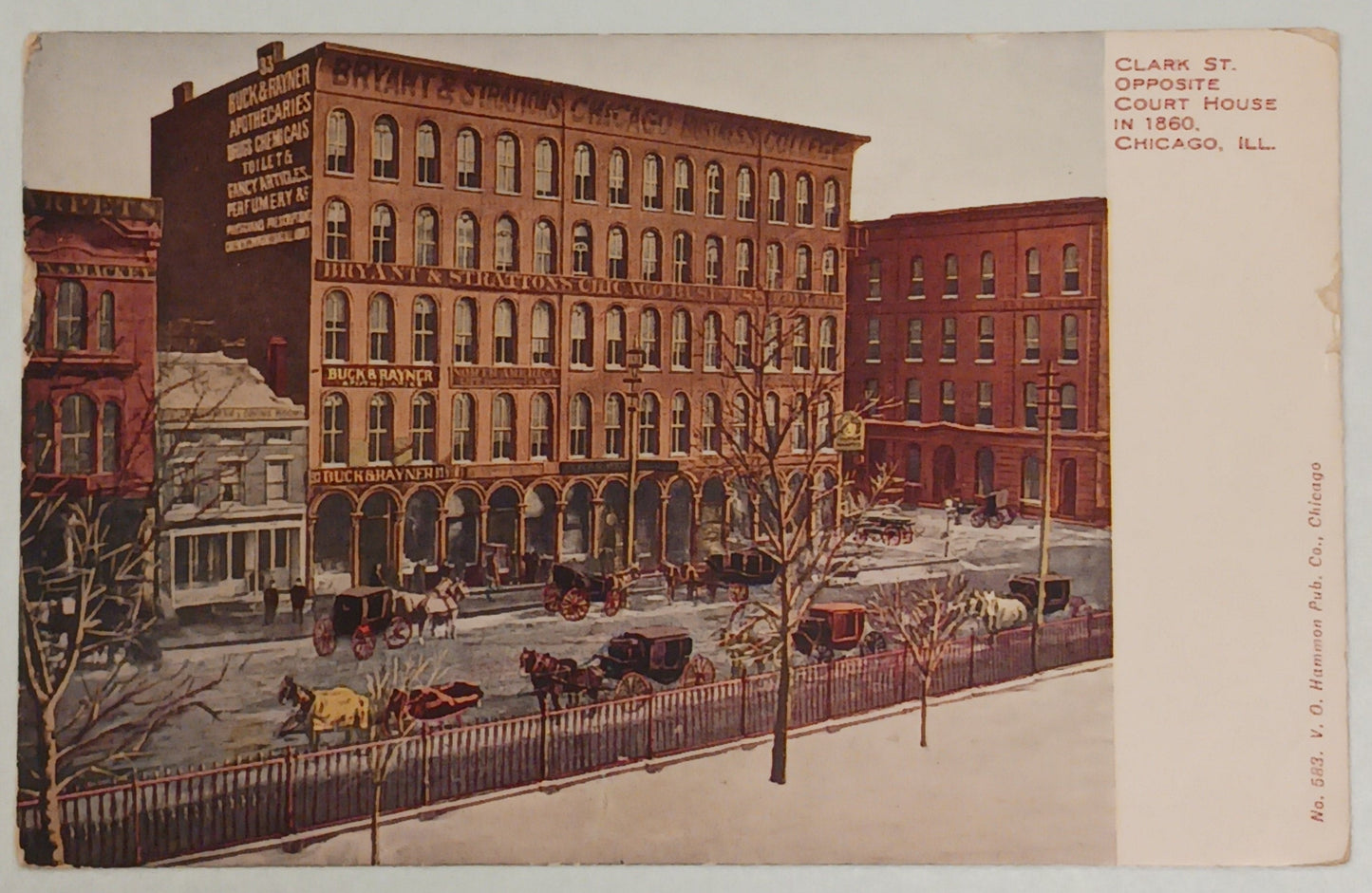 Clark St. Opposite Court House in 1860, Chicago, ILL. - No. 583 - Vintage Postcard