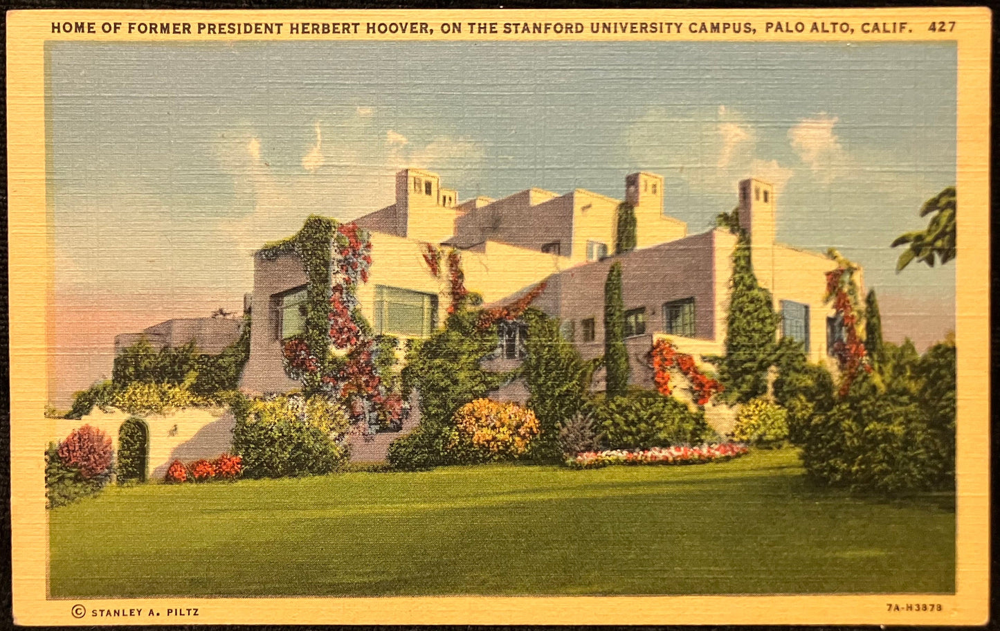 Home of Former President Herbert Hoover, on the Sandford Univesrity Campus, Palo Alto, Calif.  - Vintage Postcard