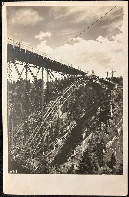 Ammer R. at Echeslbach -  Construction of Steel Skeleton for Concrete Deck over Ammer River at Echelsbach -  German Real Photo Postcard RPPC