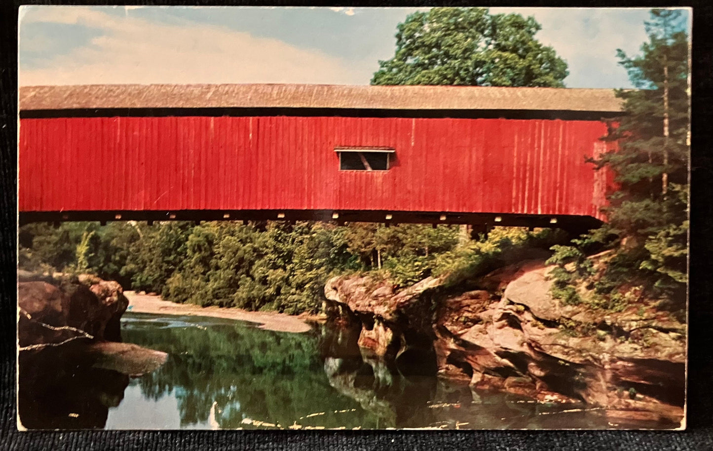 Narrows Bridge and Lusk Mill Site Run State Park - Marshall, Indiana - Photo: Brock - Vintage Covered Bridge Postcard