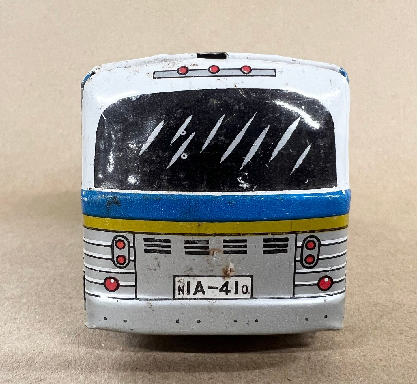 Tin Litho Greyhound Bus 5365 - Momoya/Hayashi Japan - 1950s Tin Toy- complete with Hub Caps