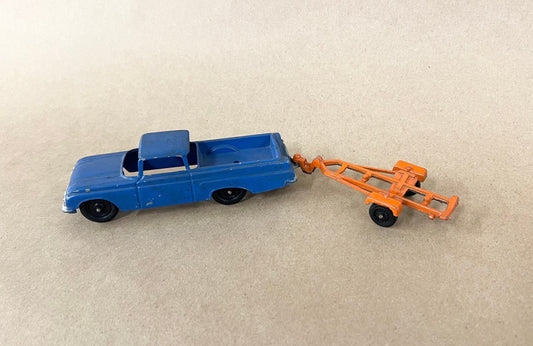 1961 Blue Tootsie Toy Chevrolet El Camino Truck with Orange Trailer- Actual Tootsie Toy Tires - Trailer Paint appears to Original