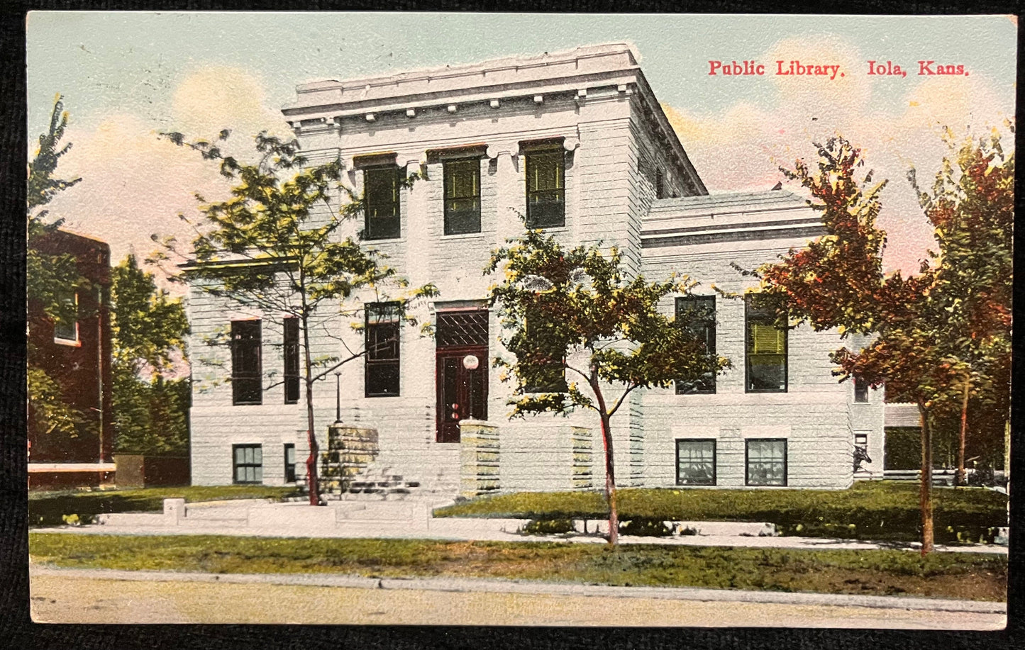 Public Library, Iola, Kans. - Made in Germany - Vintage Library Postcard