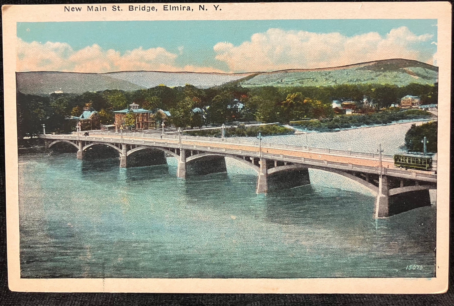 New Main Street Bridge, Elmira, N. Y. - Vintage Bridge Postcard - hand tinted Photo 1940s